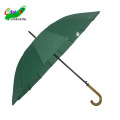 High quality deep green polyester wood crook deep brown handle automatic straight umbrella